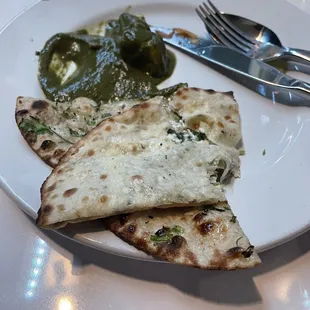 Garlic Naan and Palak (Spinach)