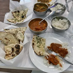 Chicken Tikka Masala and Garlic Naan and Akash Curry