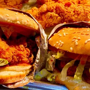 a chicken sandwich and a fried chicken sandwich