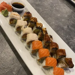 Flaming Dragon Roll Special and 8 Pieces Tropical Sunrise Roll Special