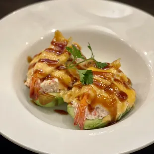 Baked seafood avocado