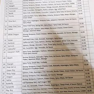 Sushi Menu