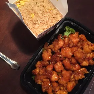 Orange chicken and fried rice to go!