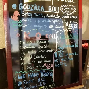 You have to try the Godzilla Roll! It was so good we ordered another one. The next one is the K.O roll.