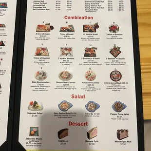 menu, sushi and sashimi