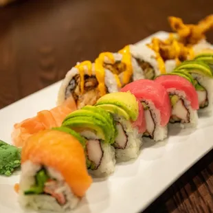 a variety of sushi rolls