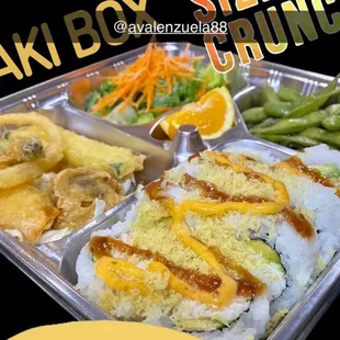a tray of sushi