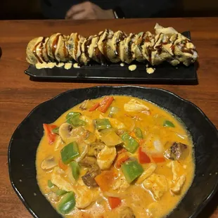 red curry and sushi