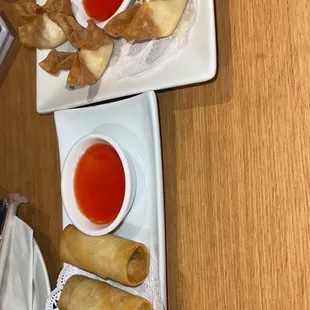 Veggie egg rolls and crab tempura