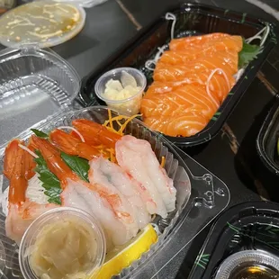Sweet Shrimp Sushi, Salmon Sashimi