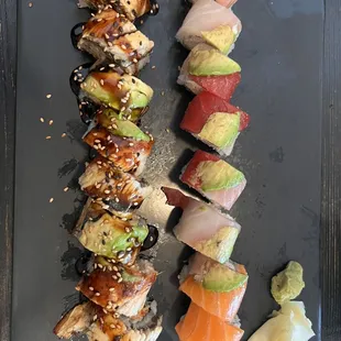 8 Pieces Black Dragon Roll 8 Pieces Rainbow Roll