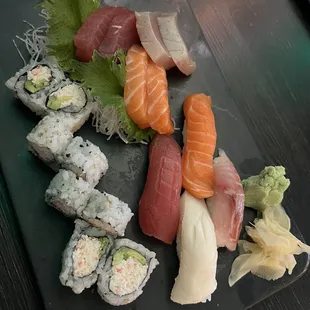 Sushi and sashimi lunch special with a California roll