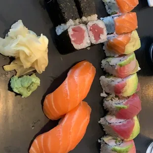 Tuna maki, rainbow roll, salmon nigiri