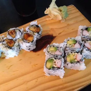 California roll &amp; sweet potato roll, minus cream cheese.