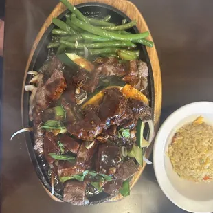 Beef Teriyaki with a side of  Fried Rice.