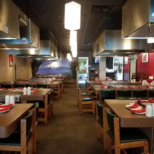 Dining area with 10 hibachi tables and 5 regular tables