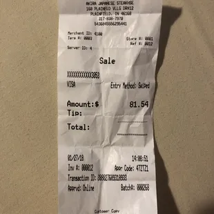 a receipt for a car sale