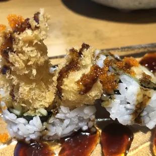 We got a shrimp tempura appetizer that came out as a roll, ---absolutely delicious.
