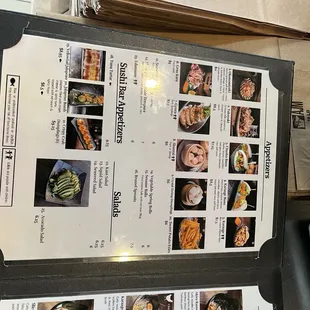 menu, sushi and sashimi