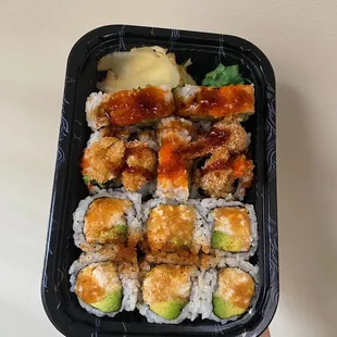 shrimp tempura roll (top) maryland roll (bottom)