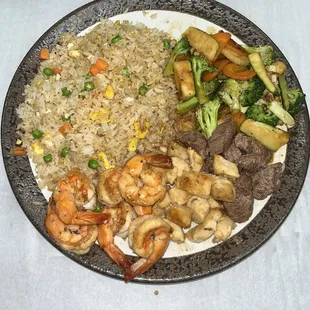 hibachi shrimp, chicken and steak