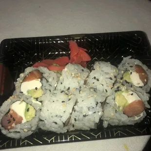 Salmon  sushi cream cheese roll aka the PHILLY BABY