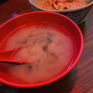 Miso soup and ginger salad