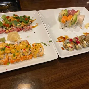 Ring of fire, rainbow, obsidian, and volcano rolls.