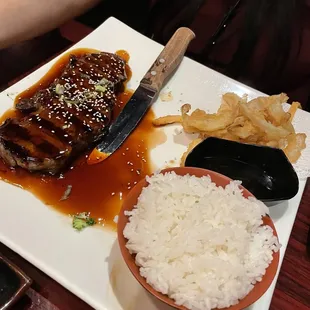 Steak with teriyaki sauce