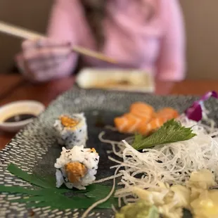 Spicy salmon roll and salmon sashimi, so good -- best on the  Northern Virginia!
