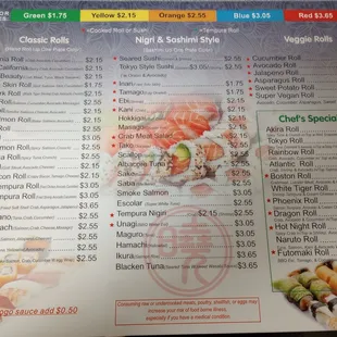 Menu as of September 2023