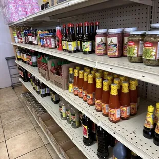 shelves of asian food and condiments