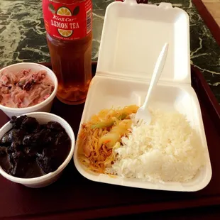 Dinuguan, Green JackFruit cooked in Coconut Milk, Rice &amp; Pancit.