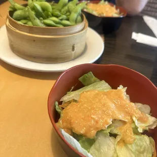 Edamame and salad