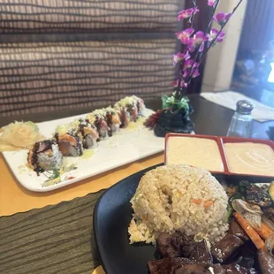Hibachi steak lunch and spectrum roll