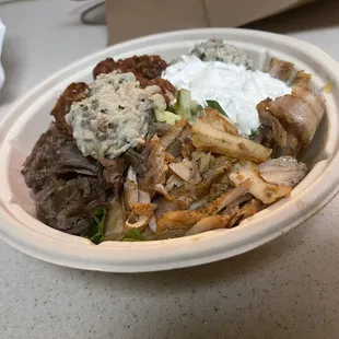 I got the beef &amp; lamb shawarma along with the chicken in a salad bowl