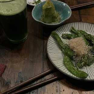 Shishito peppers and cucumber salad