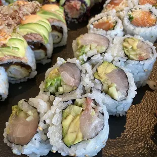 a variety of sushi rolls