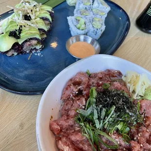 Fatty tuna donburi, and some specialty rolls
