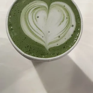 Matcha latte with homemade almond milk unsweetened