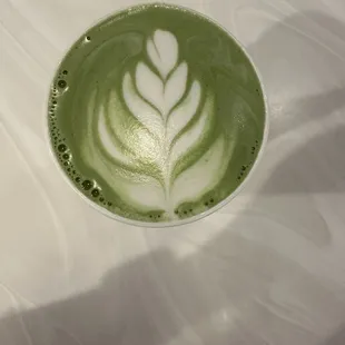 Matcha latte with homemade almond milk unsweetened