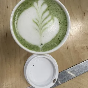 green Matcha tea with homemade almond milk