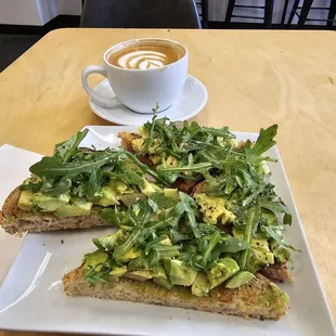 Avocado toast and a cappuccino.  Always great.