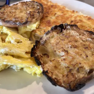 Saturday breakfast: Scrambled Eggs, English Muffin and Hash Hash browns.