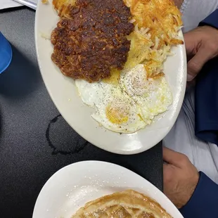 Waffle blimp with spicy sausage