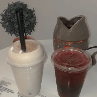 Skittles tea w cranberry aloe and pralines and cream cheesecake sake