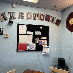 Signage inside the restaurant