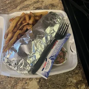 California burrito with the fixings. The fries were perfectly crunchy and seasoned.