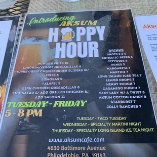 Happy hour Tues-Friday, 5-8pm