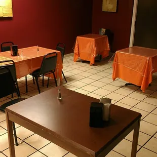 empty tables and chairs